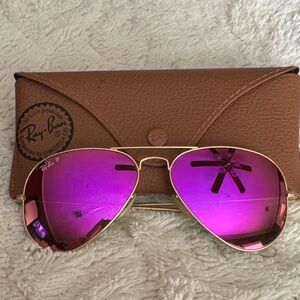 Ray-Ban Gold Frame Sunglasses with Purple Lenses. Few minor scratches in image